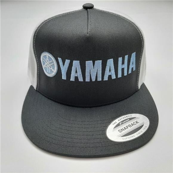Yamaha Racing Flat Bill Cap Hat Trucker Mesh Snapback Gray White Tuning Fork MX main image 5